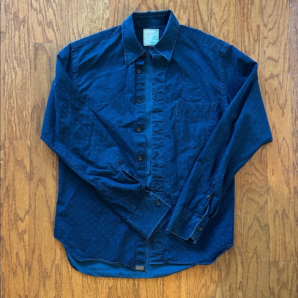 Billy Reid Navy Blue Button-Down Shirt Dot Pattern Sz s